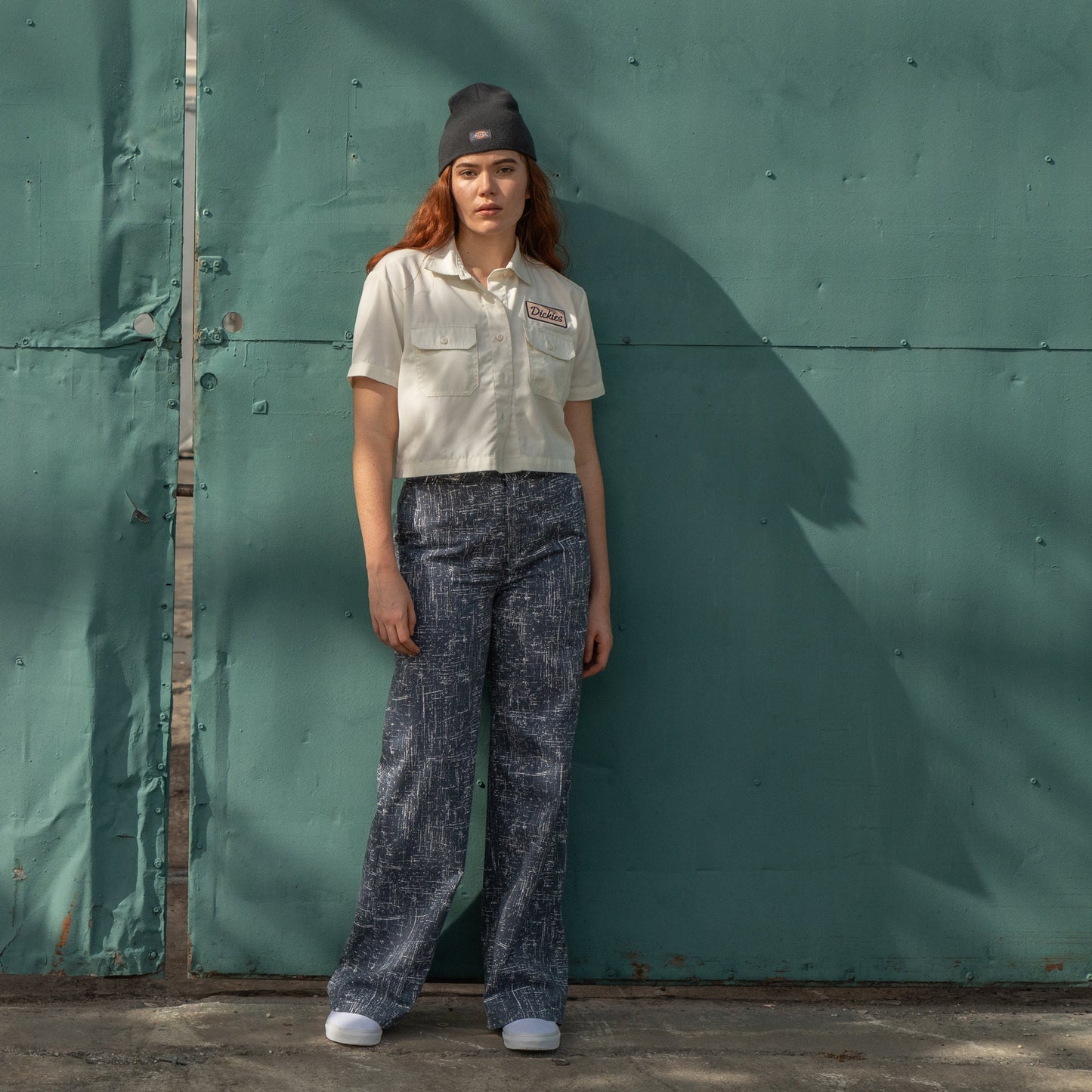 Women's Embroidered Patch Cropped Work Shirt