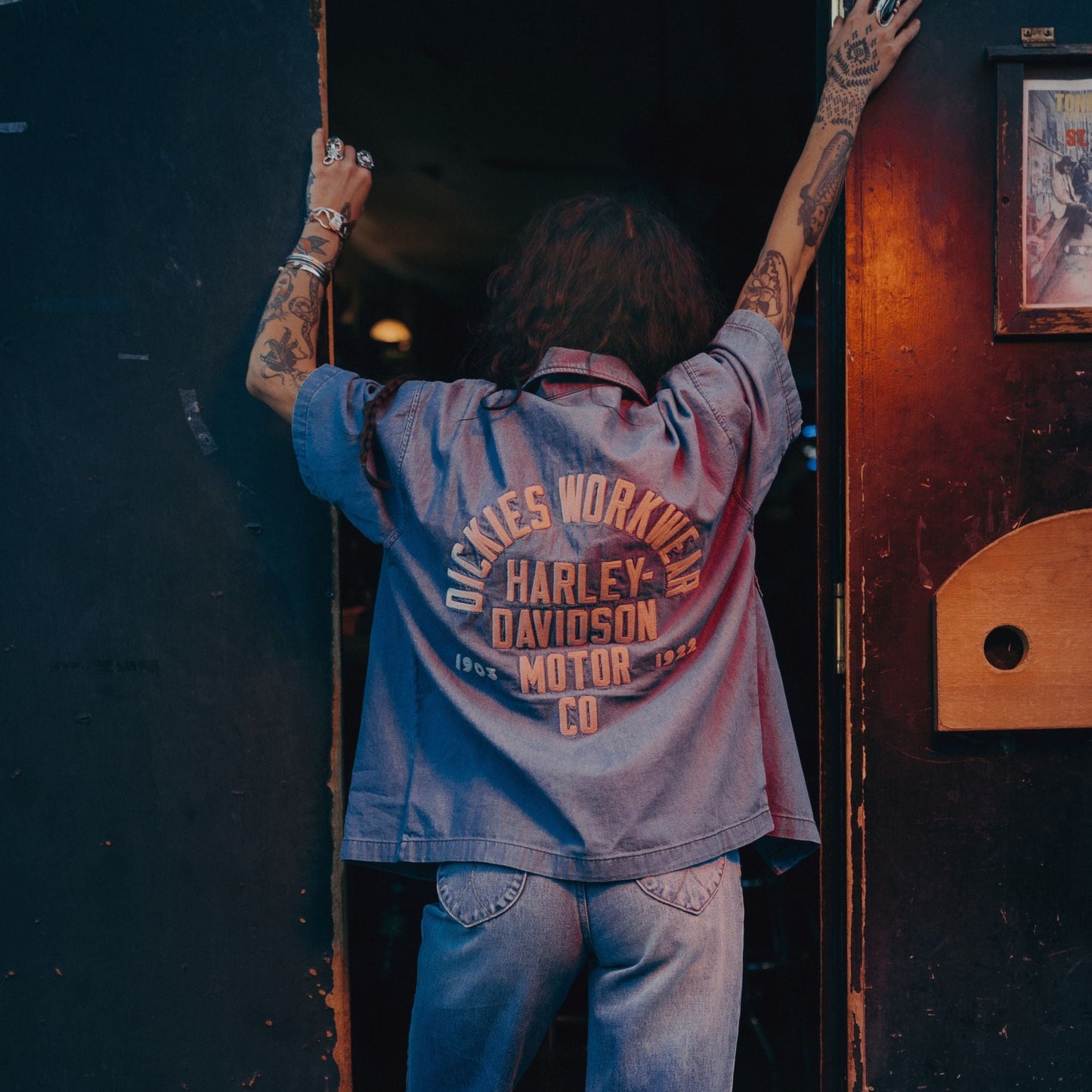 Dickies x Harley-Davidson® Boxy Fit Chambray Embroidered Work Shirt