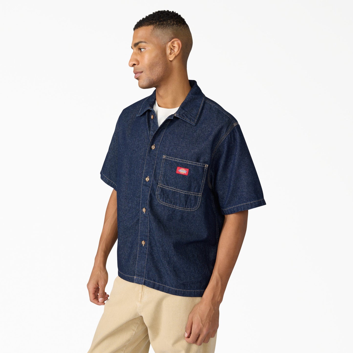 Denim Short Sleeve Button-Up Shirt