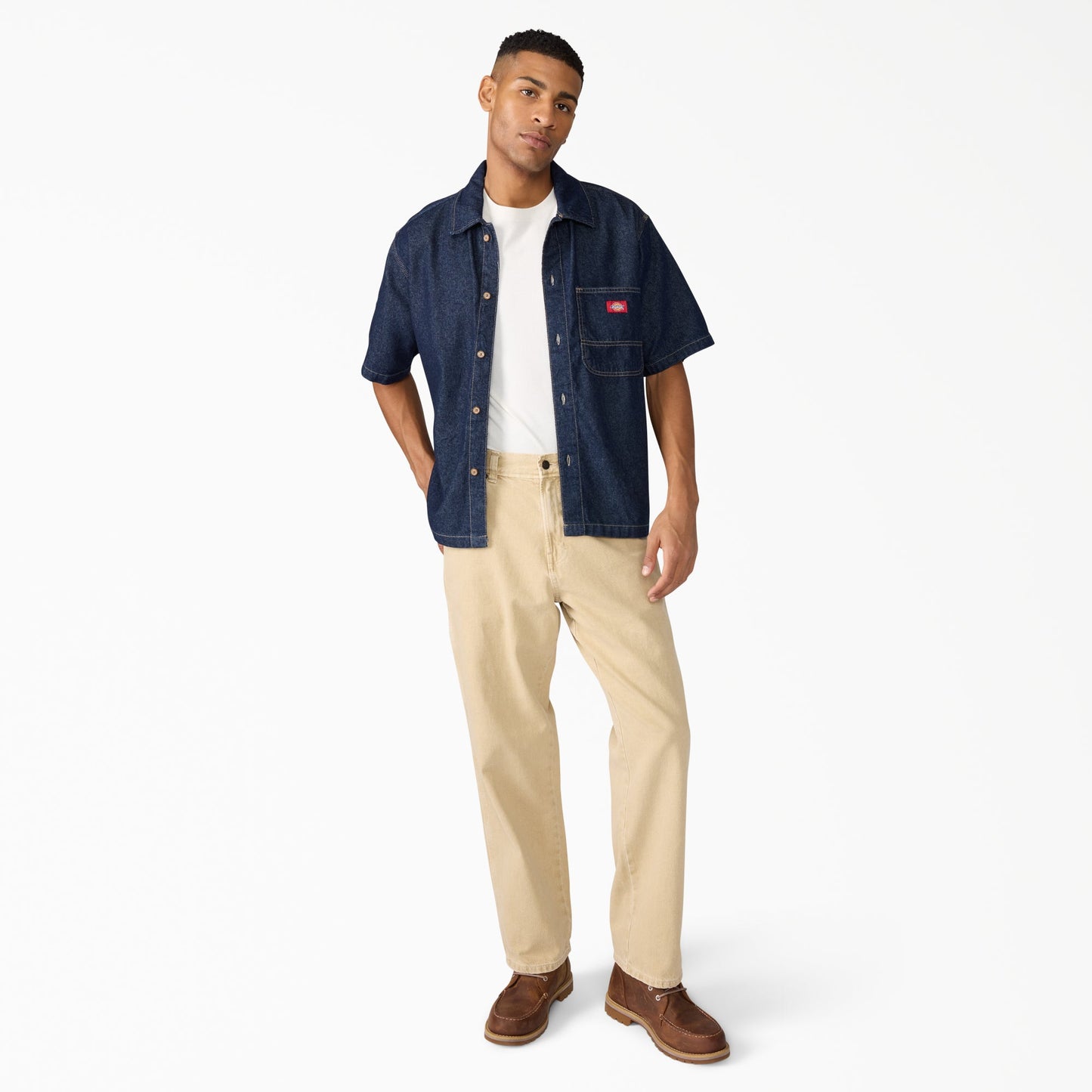 Denim Short Sleeve Button-Up Shirt