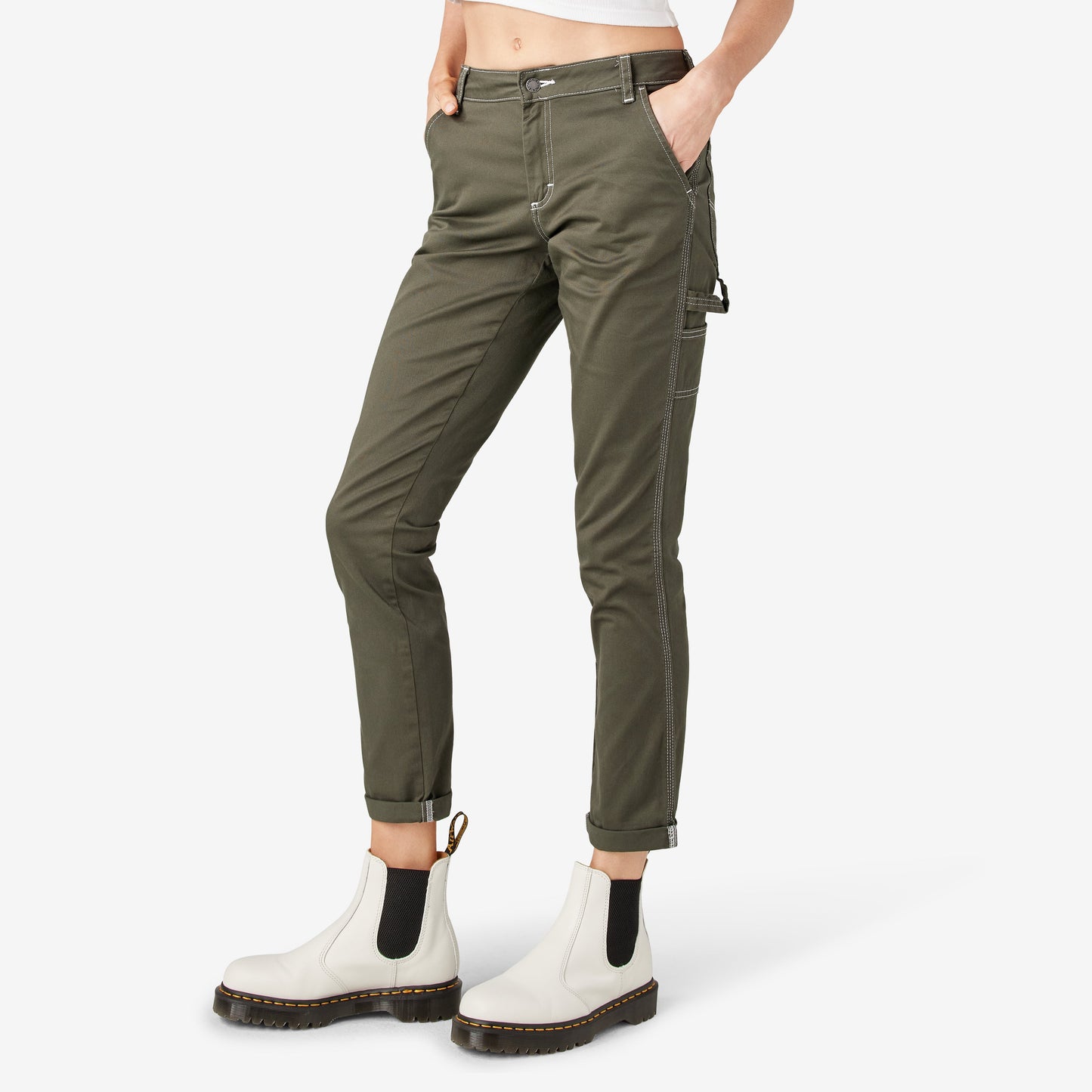 Women's Slim Straight Fit Roll Hem Carpenter Pants