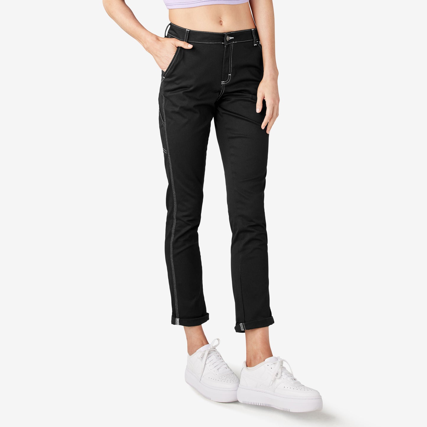 Women's Slim Straight Fit Roll Hem Carpenter Pants