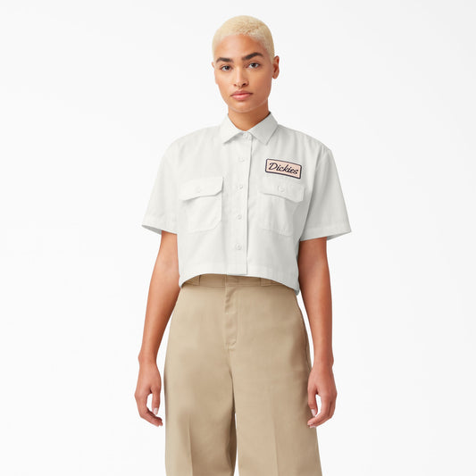 Women's Embroidered Patch Cropped Work Shirt