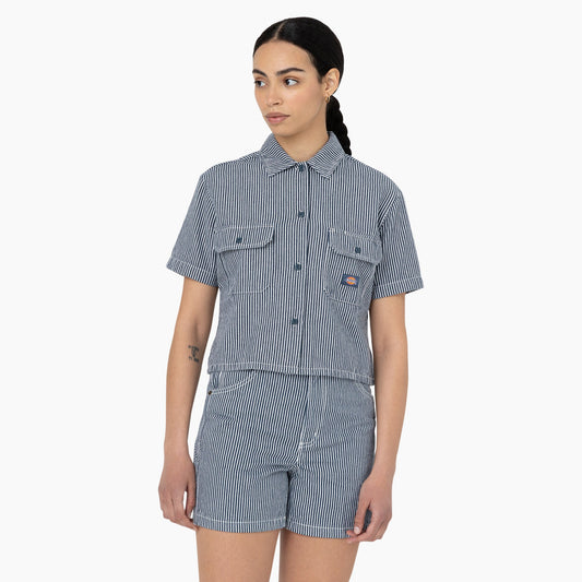 Women's Hickory Stripe Cropped Work Shirt