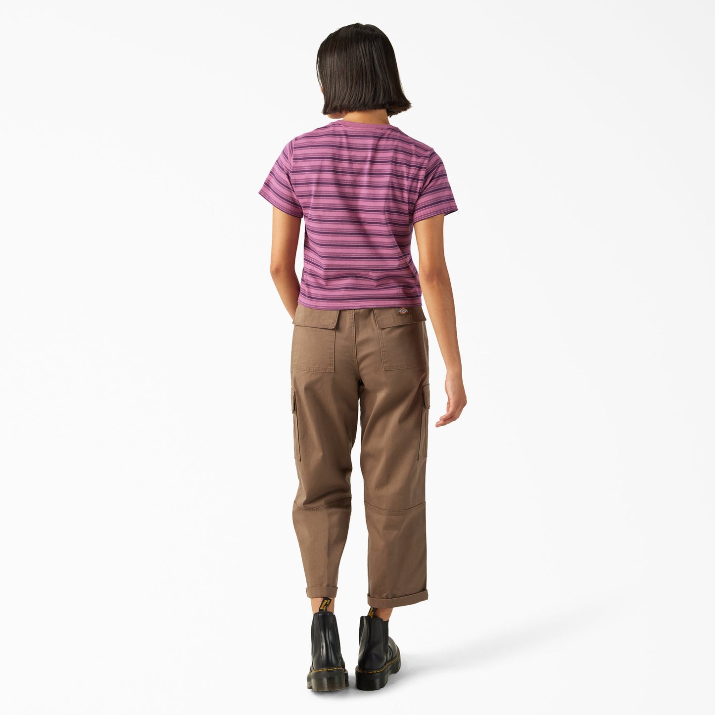 Women's Large Striped Cropped Pocket T-Shirt