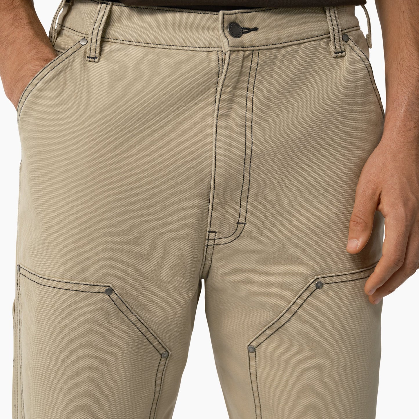Relaxed Fit Contrast Stitch Double Knee Duck Pants