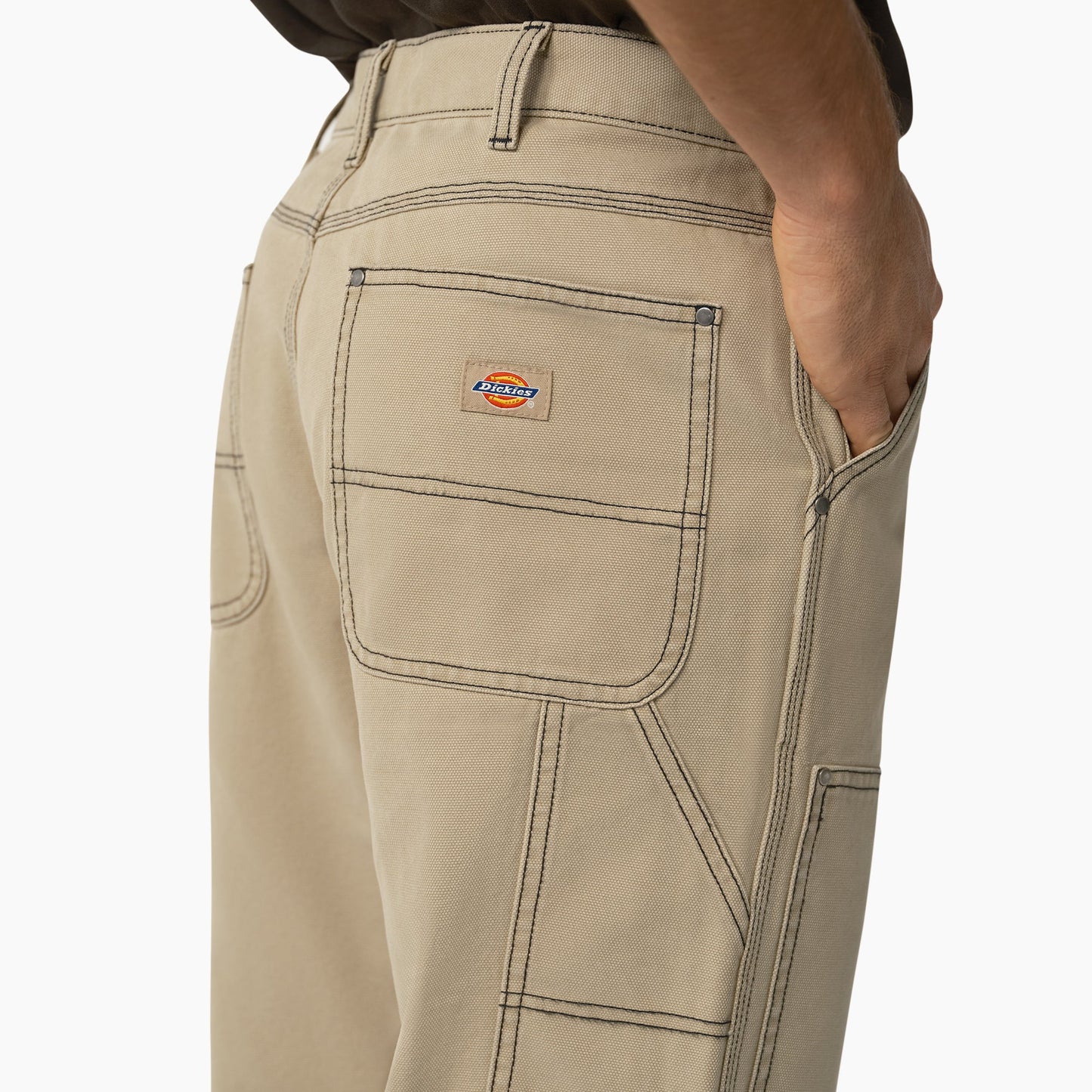 Relaxed Fit Contrast Stitch Double Knee Duck Pants