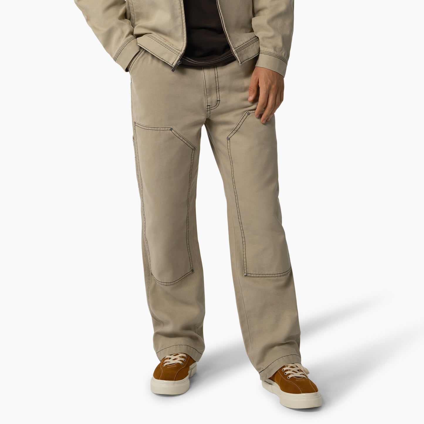 Relaxed Fit Contrast Stitch Double Knee Duck Pants