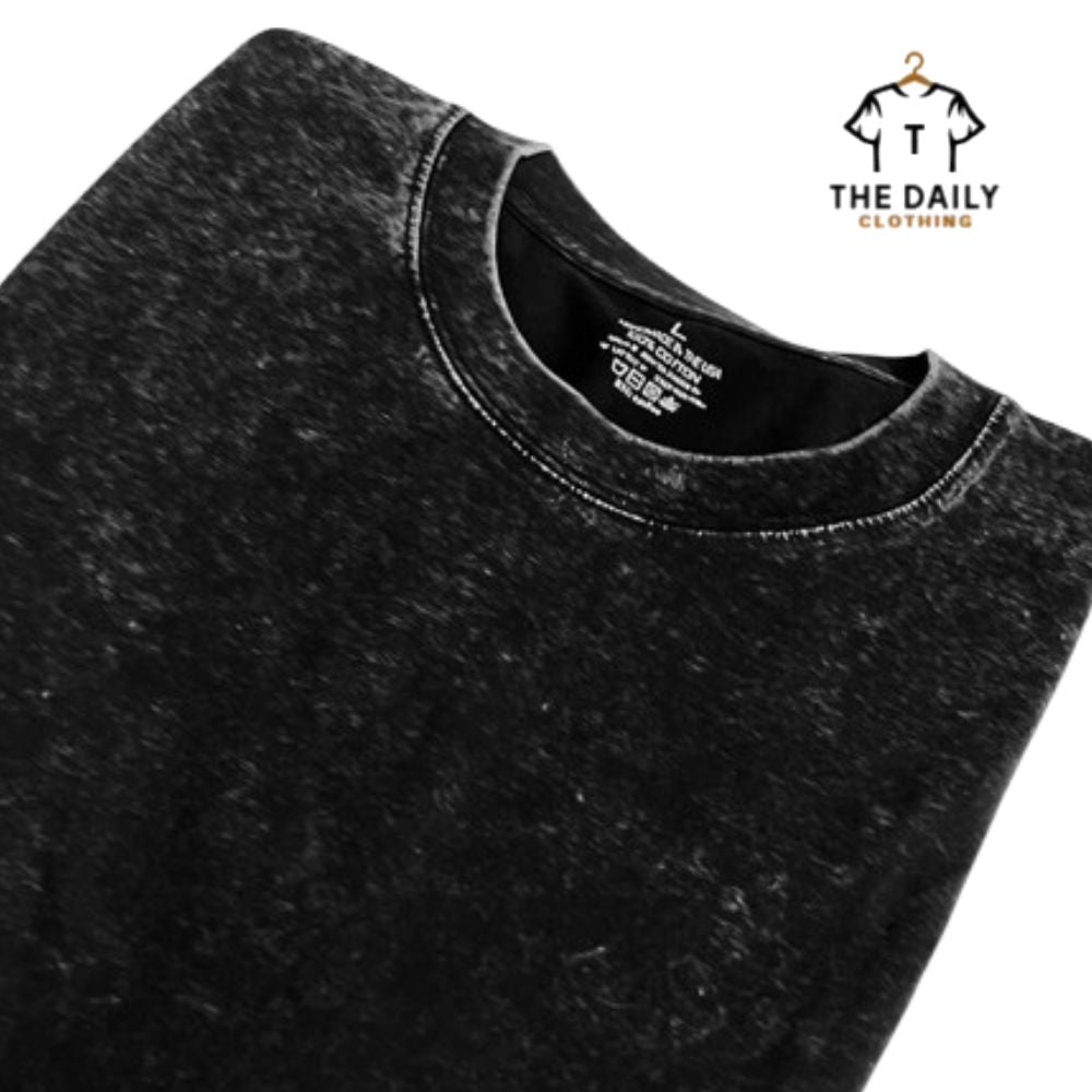 The Daily Clothing Acid Washed Oversized Drop Shoulder Black T-Shirt