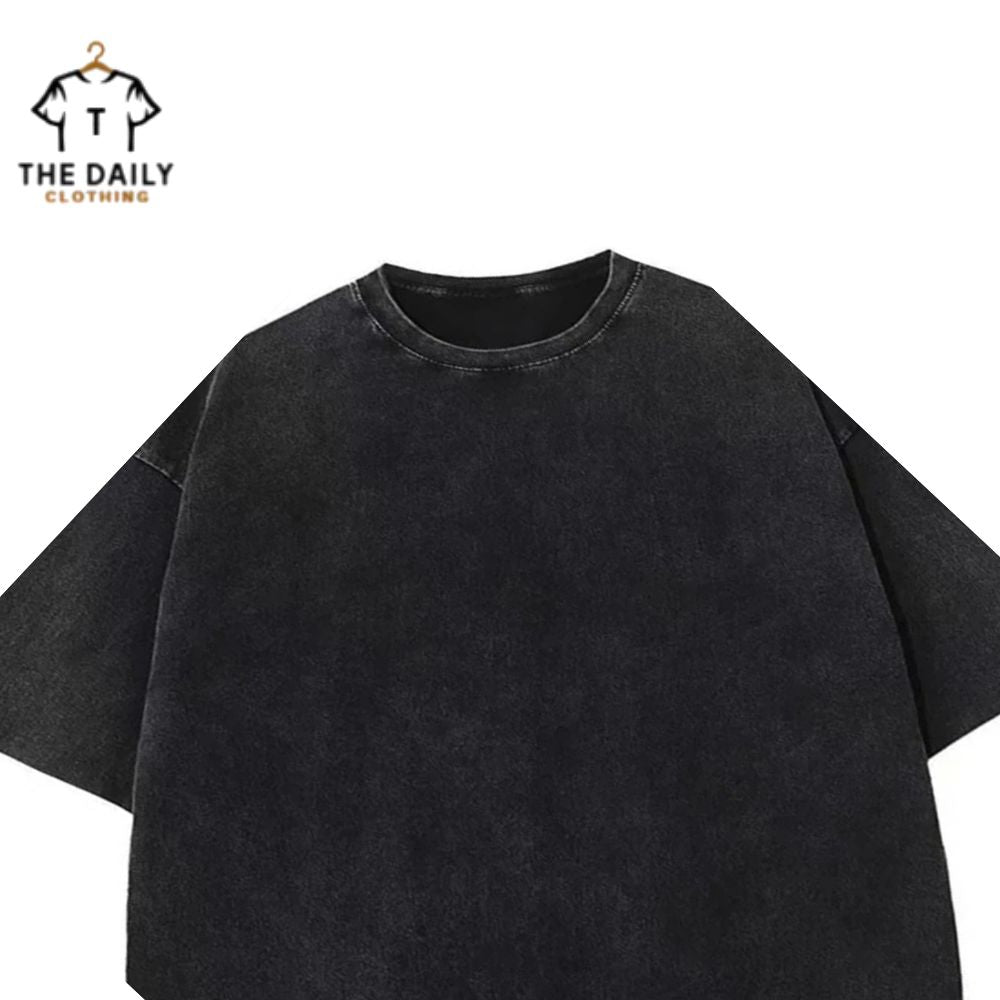 The Daily Clothing Acid Washed Oversized Drop Shoulder Black T-Shirt